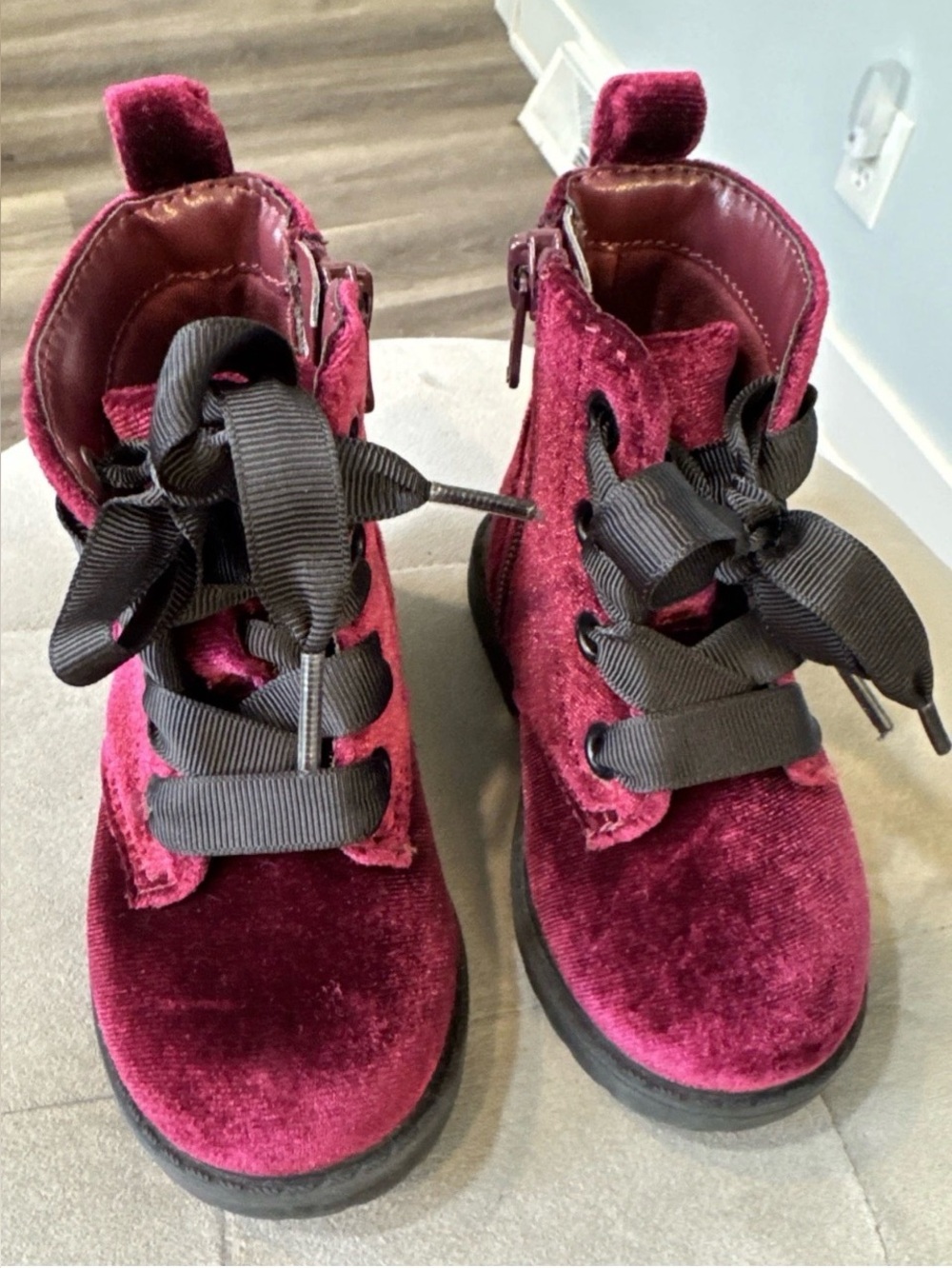 Cat and Jack Velvet Burgundy Lace-Up Ankle Boots Toddler Size 5